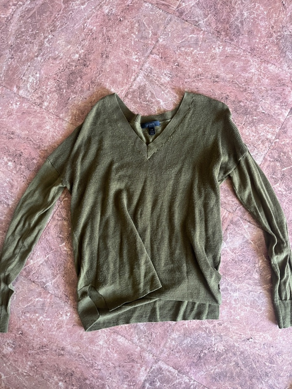 J. Crew Olive V-Neck Lightweight Knit Sweater